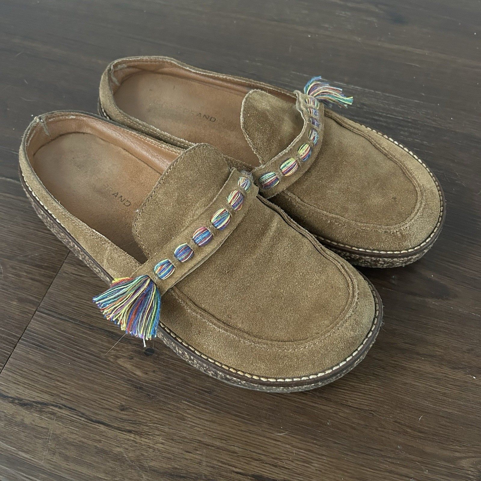 Lucky Brand Taniae Suede Cork Loafers Flats Womens 7.5 Tan Slip-On Shoes Eu 38
